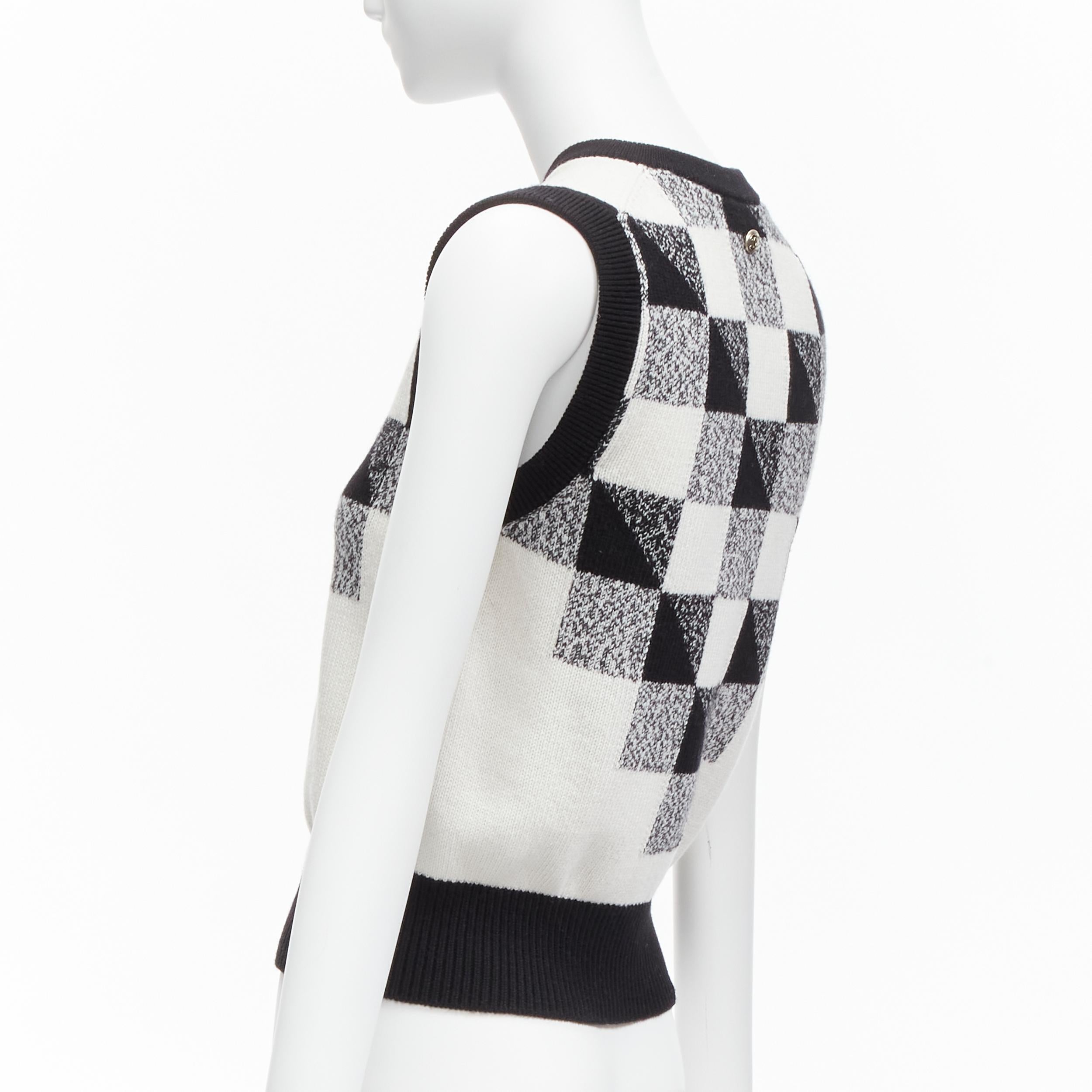 CHANEL 100% cachemira negro blanco cuadros gráficos CC logo jersey chaleco FR36 S en venta 1