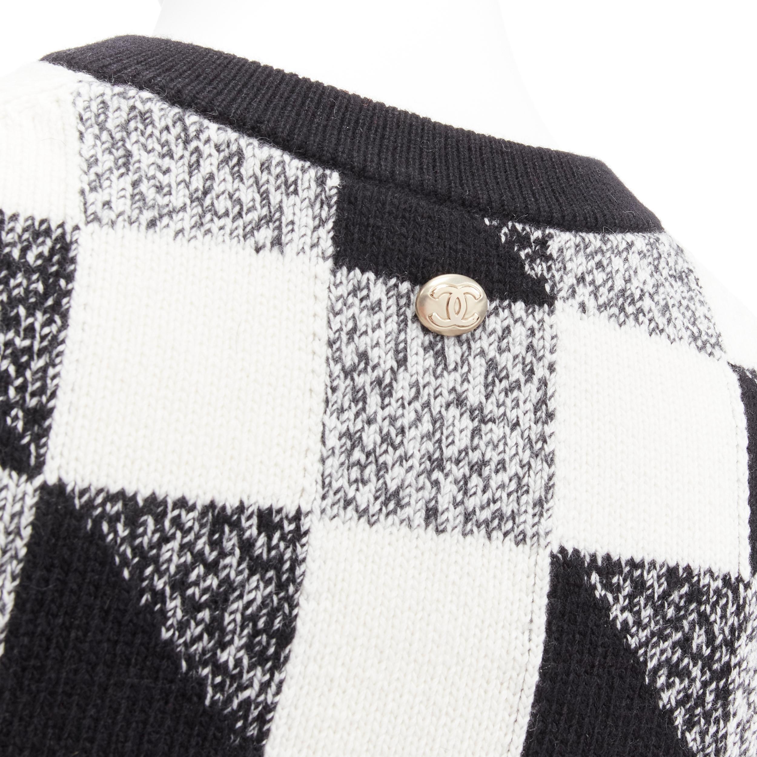 CHANEL 100% cachemira negro blanco cuadros gráficos CC logo jersey chaleco FR36 S en venta 2