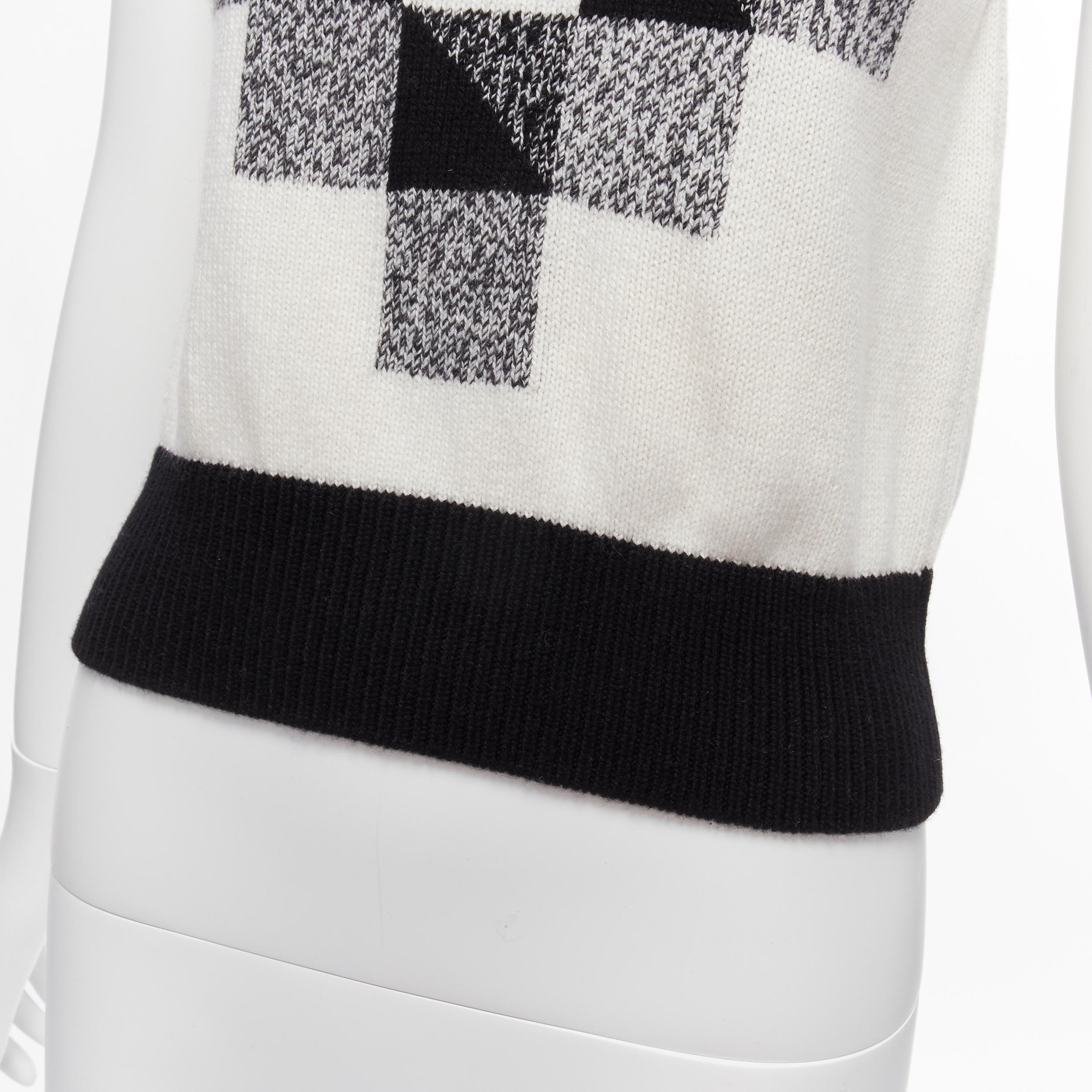 CHANEL 100% cashmere black white graphic check CC logo sweater vest FR36 S For Sale 3
