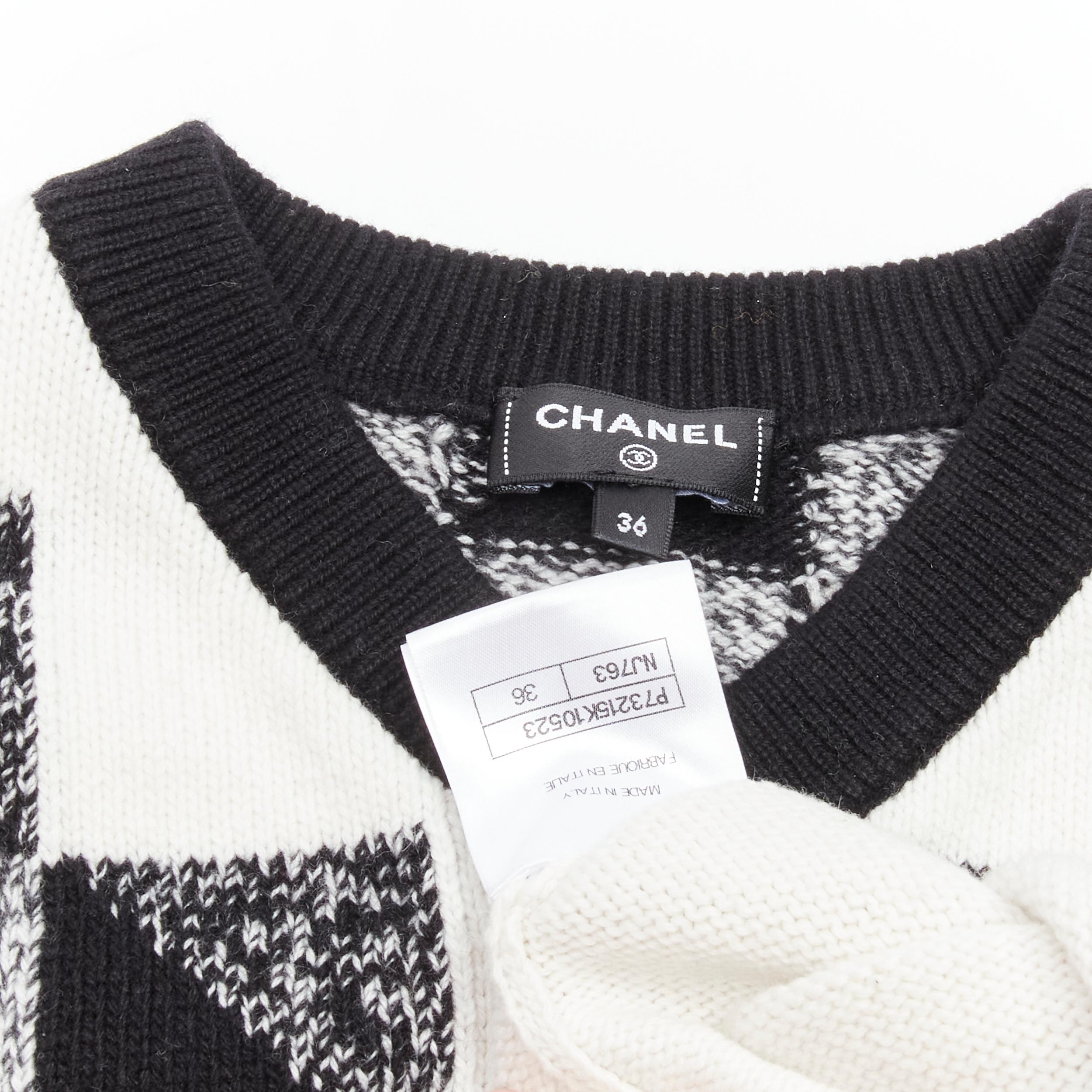 CHANEL 100% cachemira negro blanco cuadros gráficos CC logo jersey chaleco FR36 S en venta 4