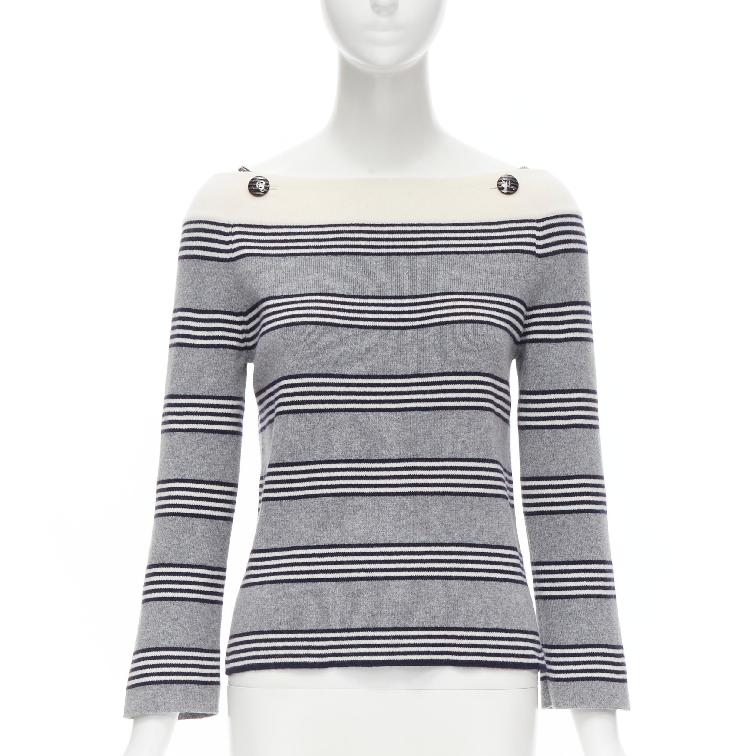 Authentic Chanel Navy Logomania Cashmere Top on sale at JHROP