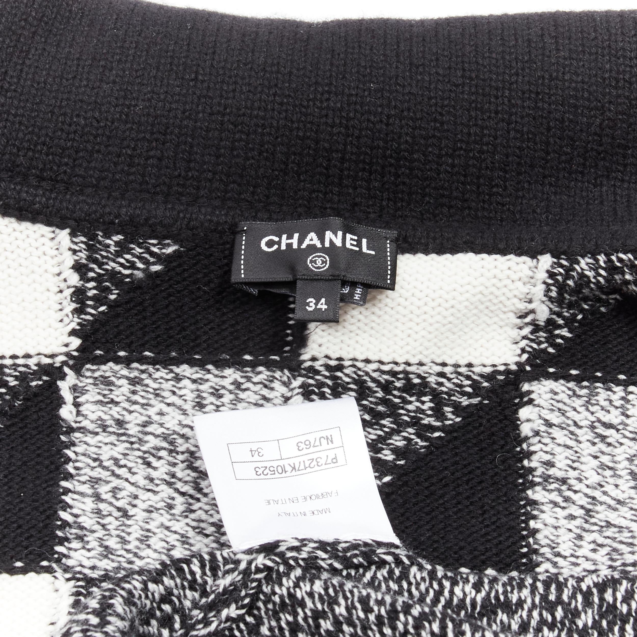 CHANEL 100% cashmere graphic CC logo black white cardigan FR34 XS 5