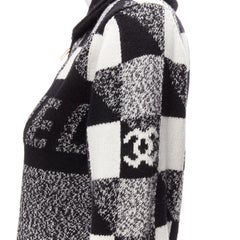 CHANEL 100% cashmere graphic CC logo black white cardigan FR34 XS