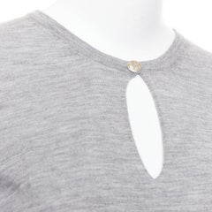 CHANEL 100% cashmere grey Camellia CC button keyhole sweater FR44 XXL
