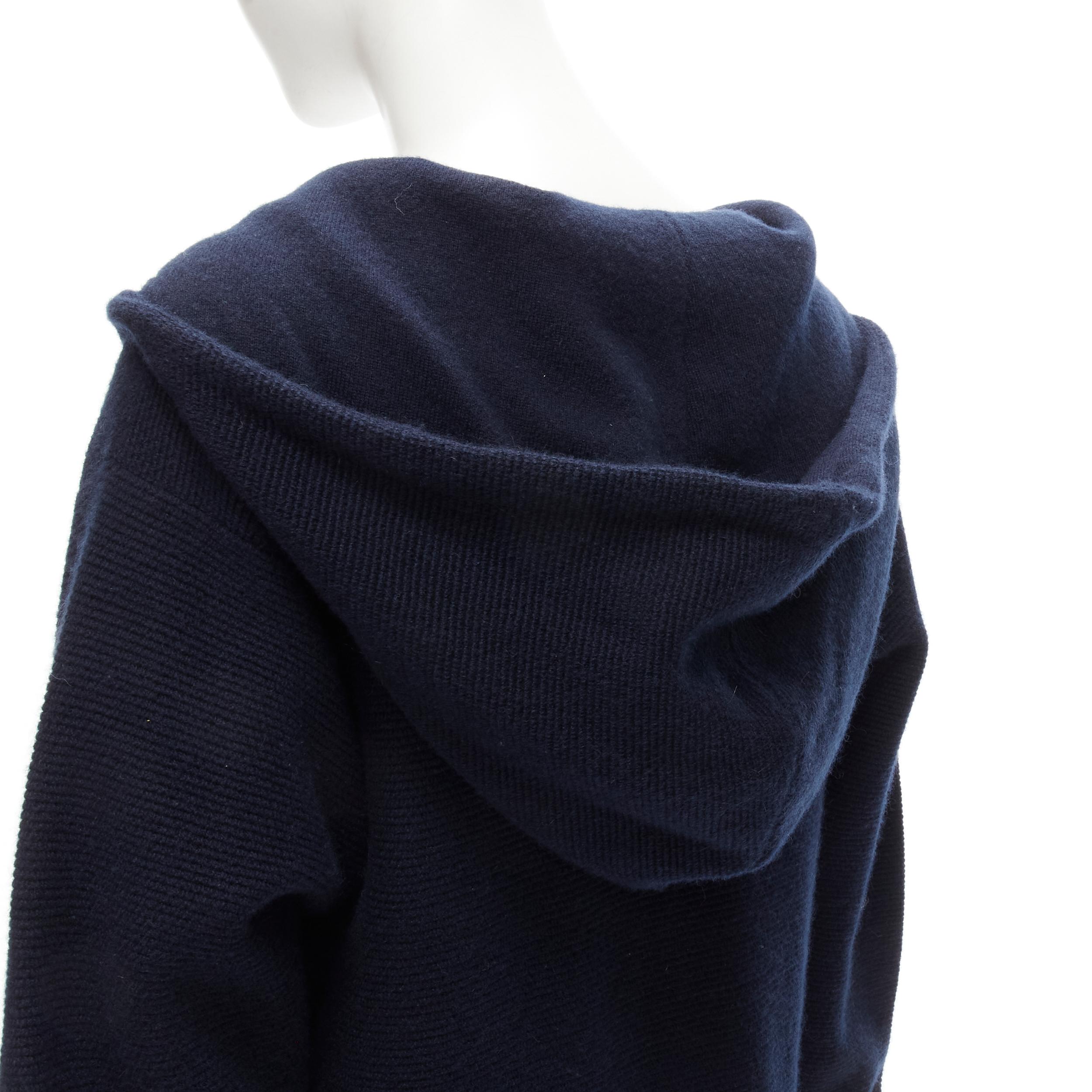 CHANEL 100% cashmere navy silver CC zip up hooded sweater FR34 XS For Sale 5