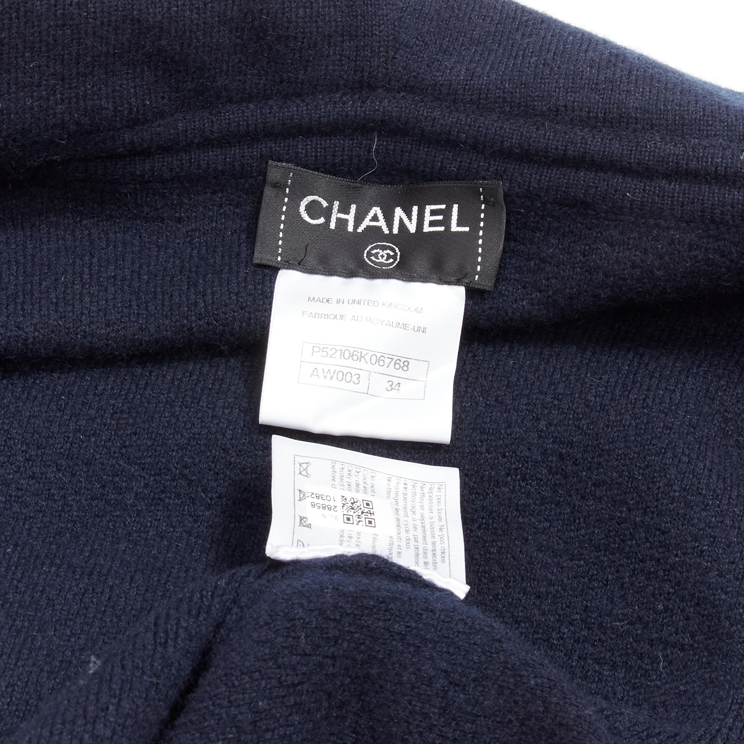 CHANEL 100% cashmere navy silver CC zip up hooded sweater FR34 XS For Sale 6