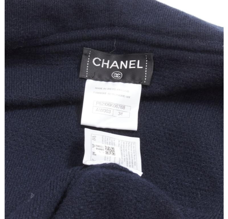 CHANEL Pull à capuche zippé 100% cachemire marine argenté CC FR34 XS en vente 6