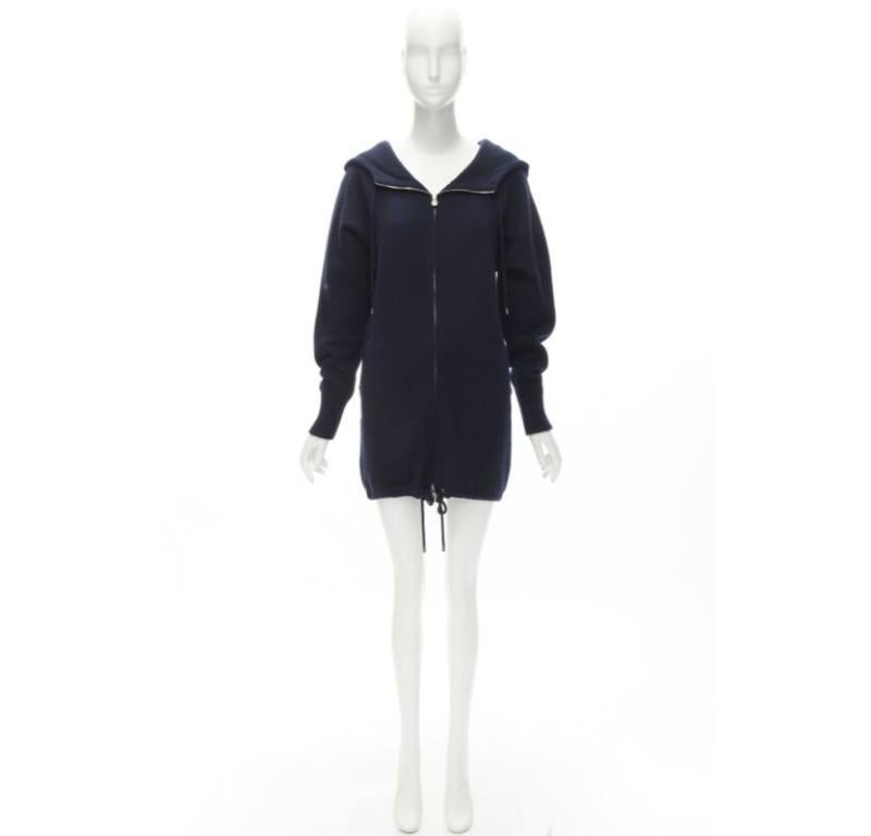 CHANEL Pull à capuche zippé 100% cachemire marine argenté CC FR34 XS en vente 7