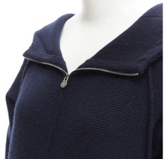 CHANEL 100% cashmere navy silver CC zip up hooded sweater FR34 XS