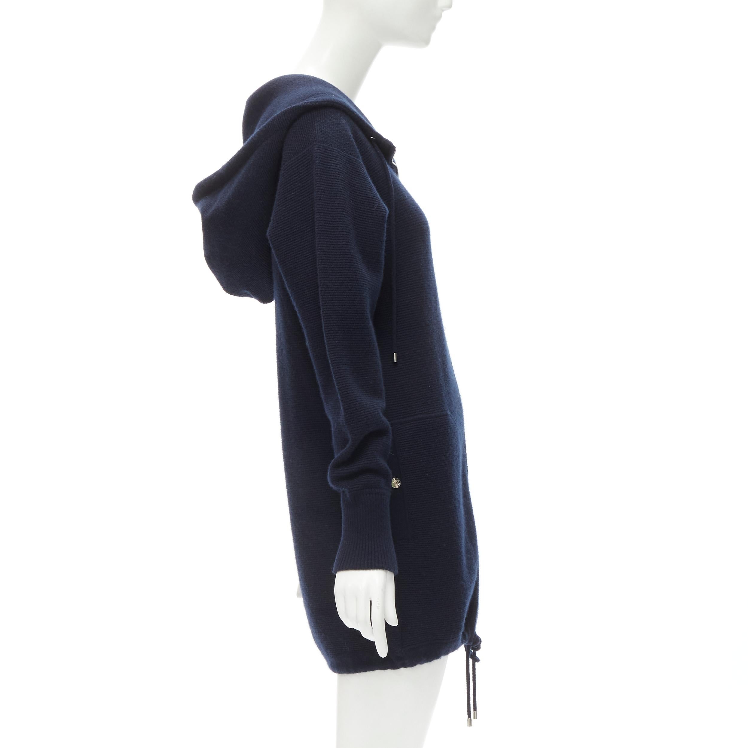 Women's CHANEL 100% cashmere navy silver CC zip up hooded sweater FR34 XS For Sale
