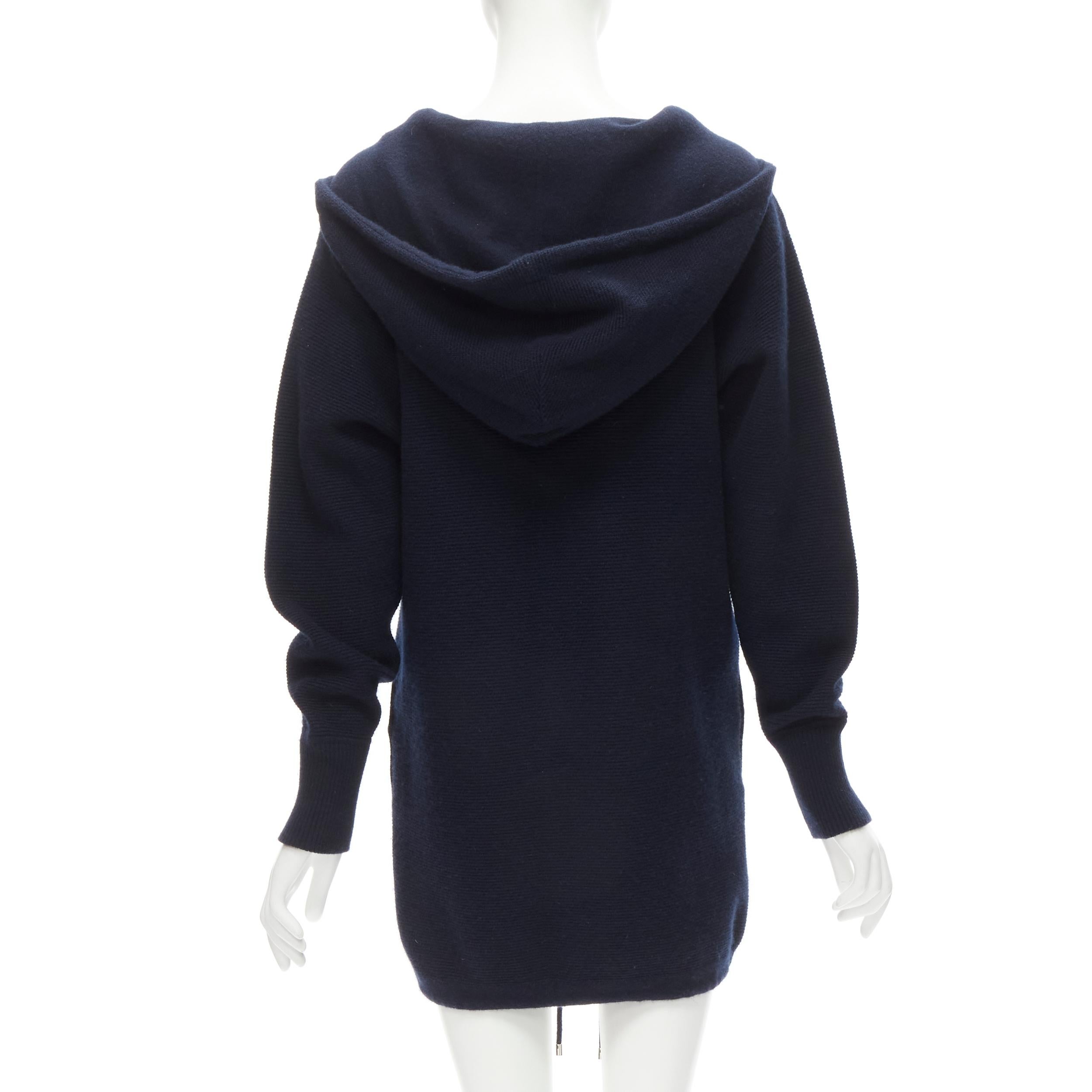 CHANEL 100% cashmere navy silver CC zip up hooded sweater FR34 XS For Sale 1