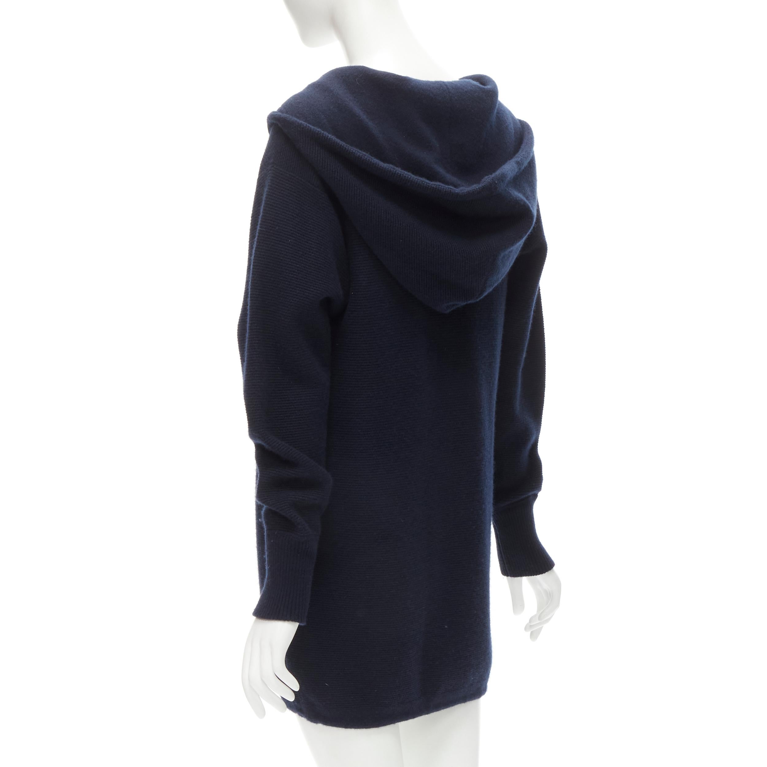 CHANEL 100% cashmere navy silver CC zip up hooded sweater FR34 XS For Sale 2