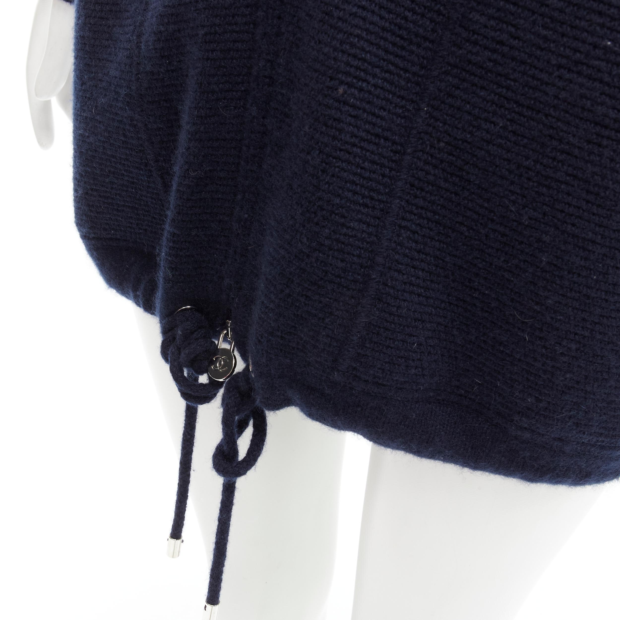 CHANEL 100% cashmere navy silver CC zip up hooded sweater FR34 XS For Sale 4