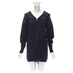 CHANEL 100% cashmere navy silver CC zip up hooded sweater FR34 XS