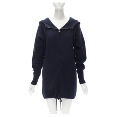 Used CHANEL 100% cashmere navy silver CC zip up hooded sweater FR34 XS