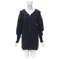 CHANEL 100% cashmere navy silver CC zip up hooded sweater FR34 XS