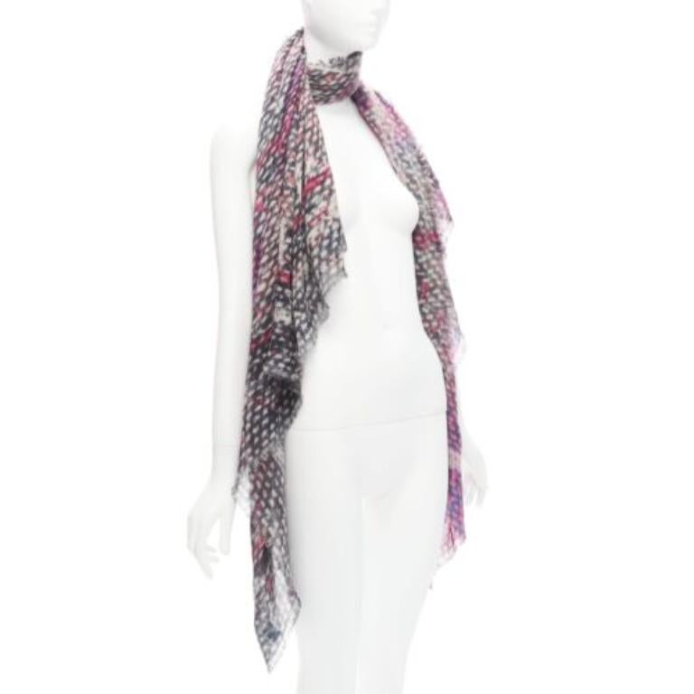 Gray CHANEL 100% cashmere purple black CC oversized tweed texture print scarf For Sale
