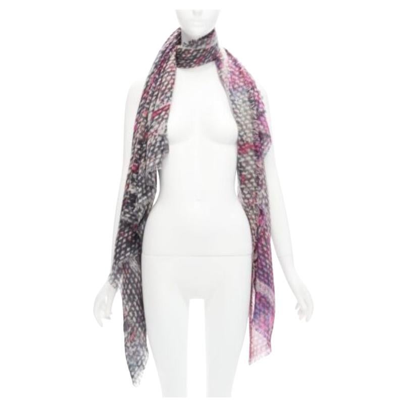 CHANEL 100% cashmere purple black CC oversized tweed texture print scarf For Sale