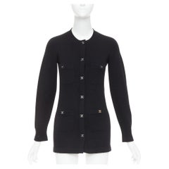 CHANEL 100% cashmere silver-tone CC turnlock 4 pocket long cardigan FR34 XS