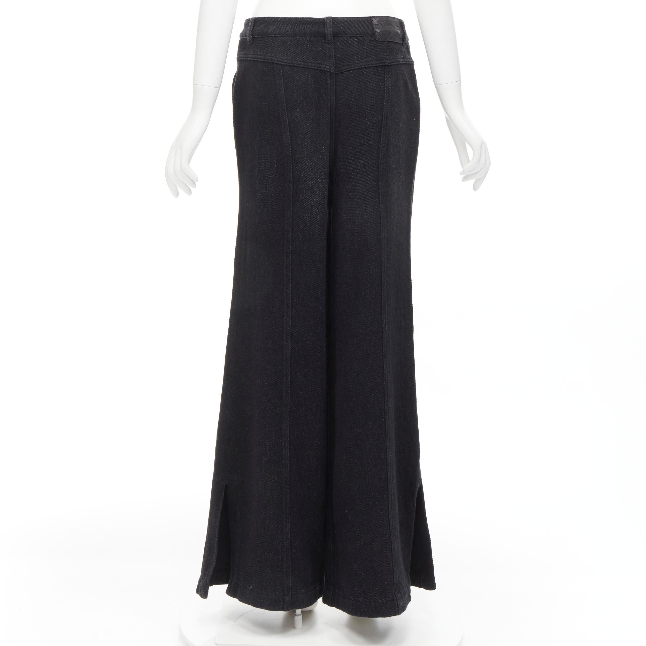 Women's CHANEL 100% cotton black CC chain buckle belt wide leg bell bottom pants FR38 M For Sale