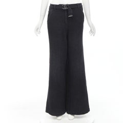 CHANEL 100% cotton black CC chain buckle belt wide leg bell bottom pants FR38 M