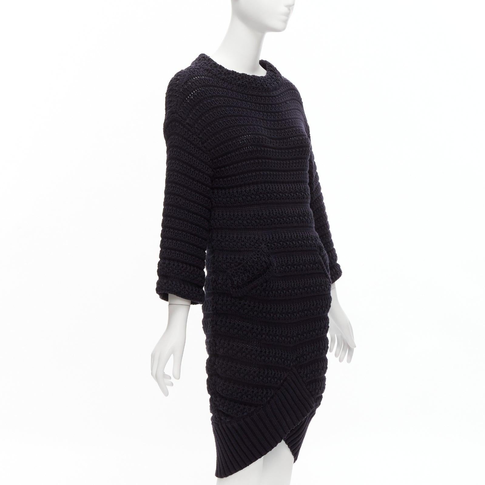 Black CHANEL 100% cotton knit asymmetric tulip hem bell sleeve sweater dress FR36 S For Sale