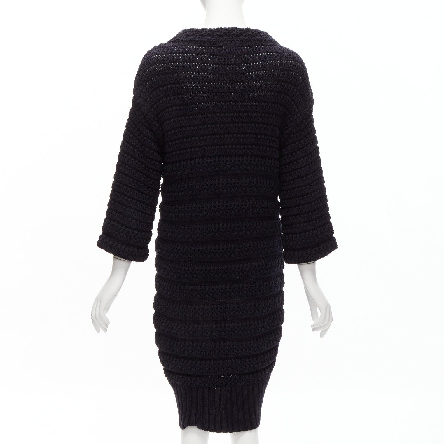 Women's CHANEL 100% cotton knit asymmetric tulip hem bell sleeve sweater dress FR36 S For Sale