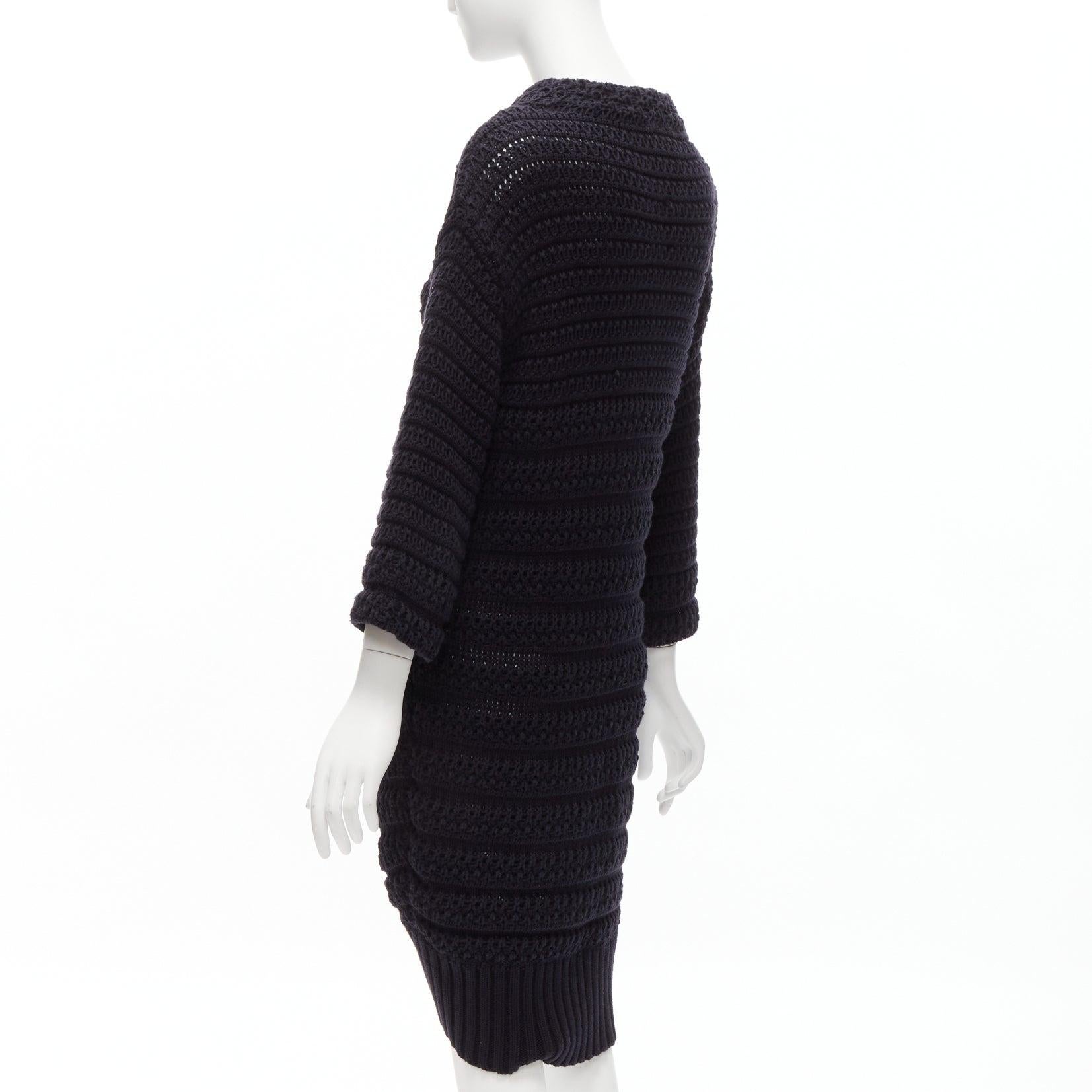 CHANEL 100% cotton knit asymmetric tulip hem bell sleeve sweater dress FR36 S For Sale 1