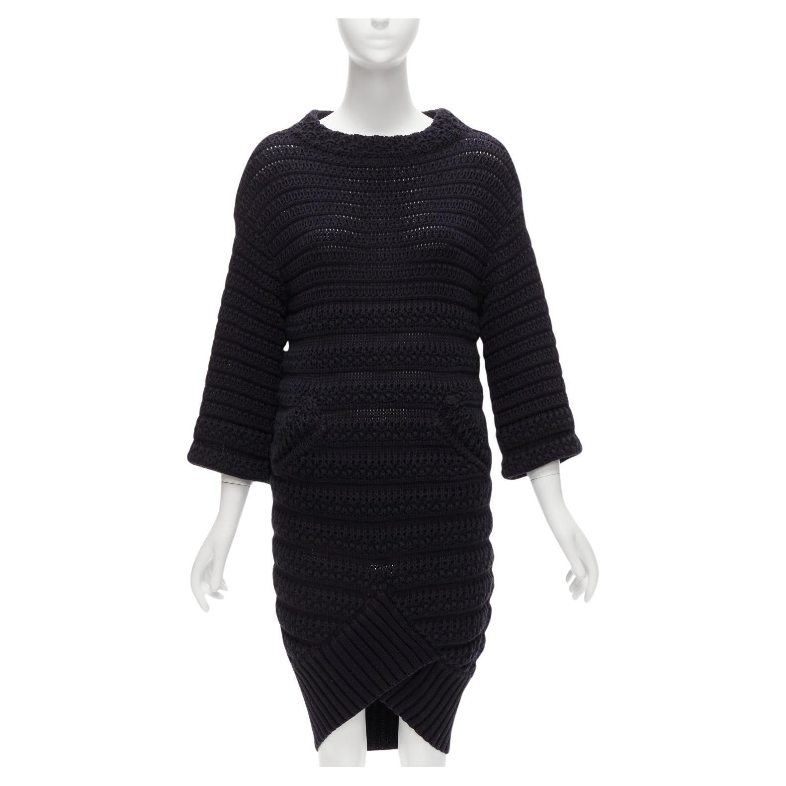 Chanel 100% Cotton Knit Asymmetric Tulip Hem Bell Sleeve Sweater Dress FR36 S
