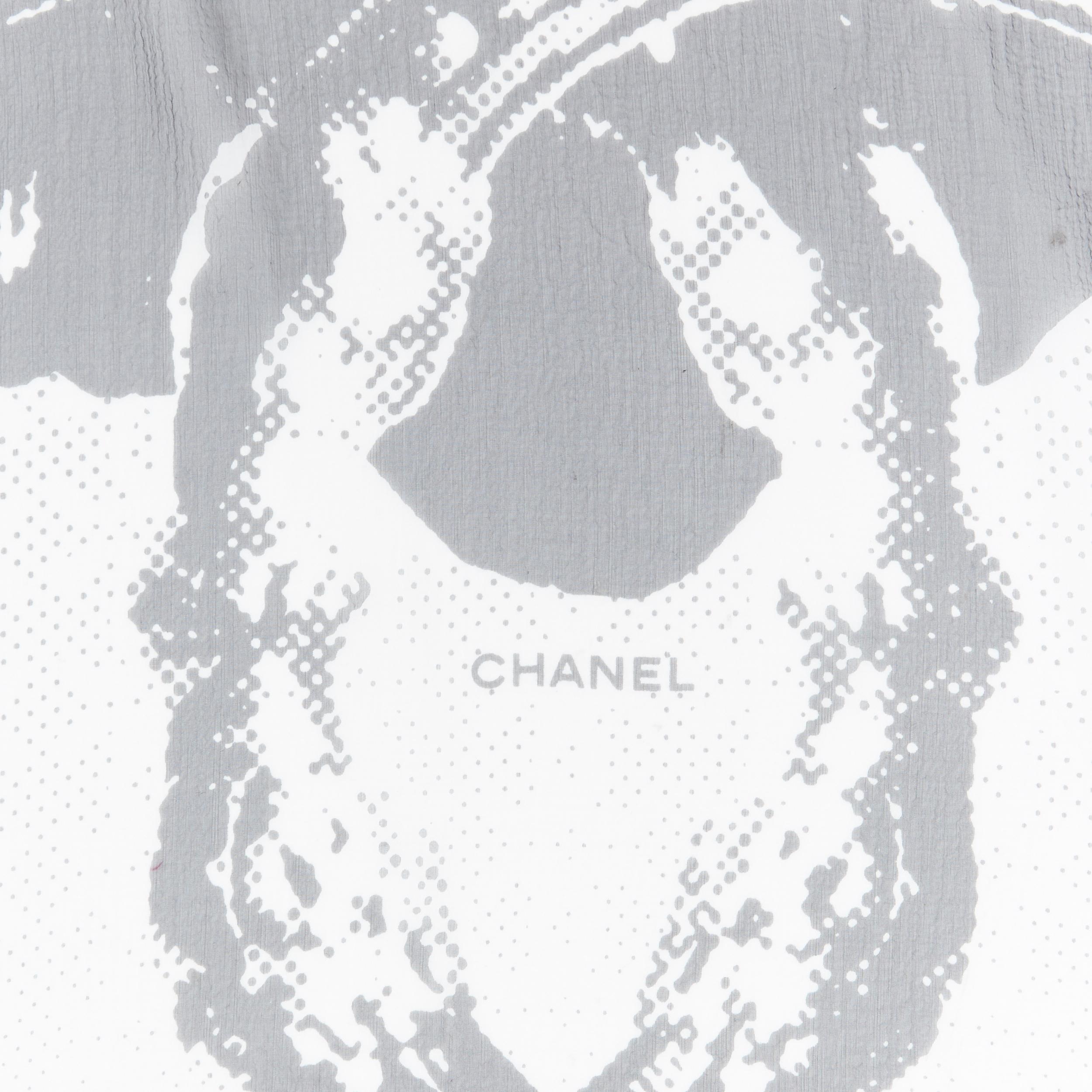Women's CHANEL 100% silk black white logo monogram scarf