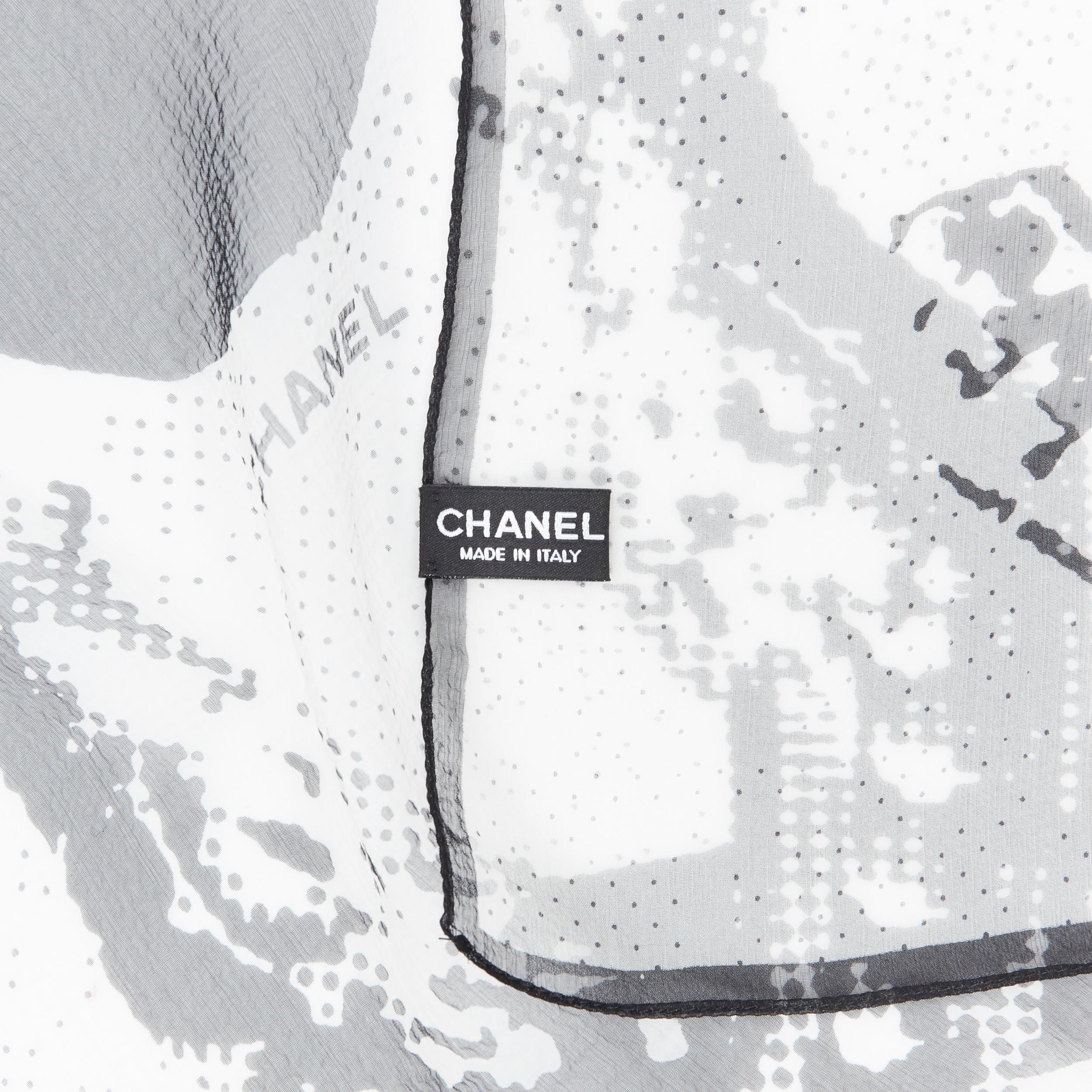 CHANEL 100% silk black white logo monogram scarf 2