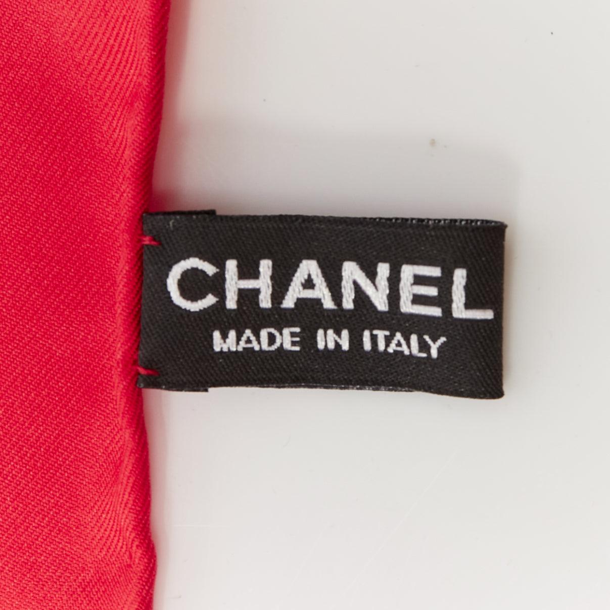 CHANEL 100% silk red blue lion statue palm trees big square scarf For Sale 5