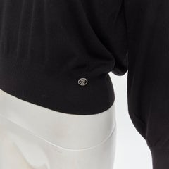 CHANEL 100% wool black white cable knit varsity collar CC charm sweater FR38 M