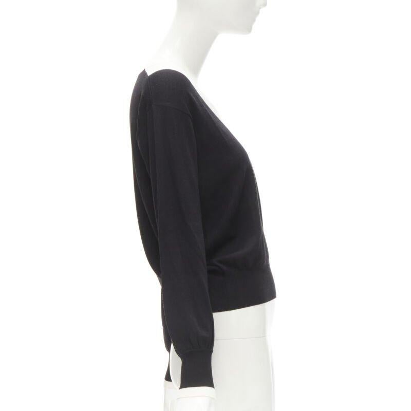 CHANEL 100% wool black white cable knit varsity collar CC charm sweater FR38 M In Excellent Condition For Sale In Hong Kong, NT