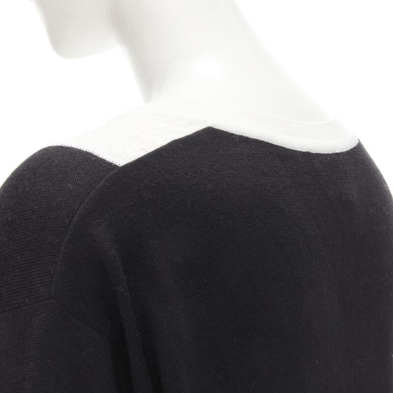 CHANEL 100% wool black white cable knit varsity collar CC charm sweater FR38 M For Sale 3