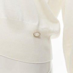 CHANEL 100% wool ivory white black intarsia chain schoolgirl sweater FR38 M