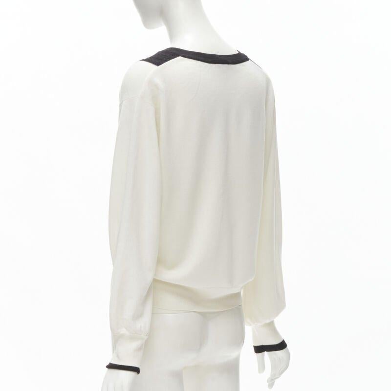 CHANEL 100% wool ivory white black intarsia chain schoolgirl sweater FR38 M For Sale 1