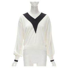 CHANEL 100% wool ivory white black intarsia chain schoolgirl sweater FR38 M