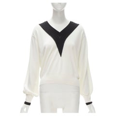 CHANEL 100% wool ivory white black intarsia chain schoolgirl sweater FR38 M