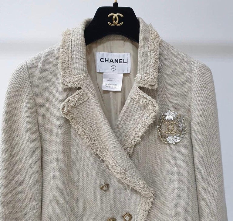 Chanel 10A Beige Crested Double Breasted Jacket