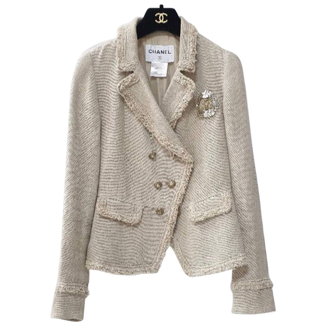 Chanel 10A Beige Crested Double Breasted Jacket