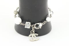 Chanel 10A Crystal x Cube x Pearl Silver Chain Bracelet 14ck311s