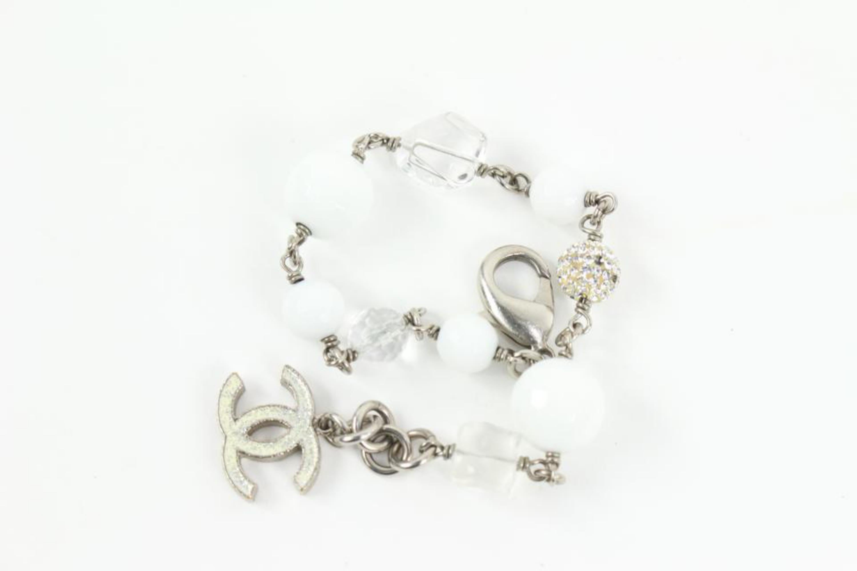 Women's Chanel 10A Crystal x Cube x Pearl Silver Chain Bracelet 14ck311s