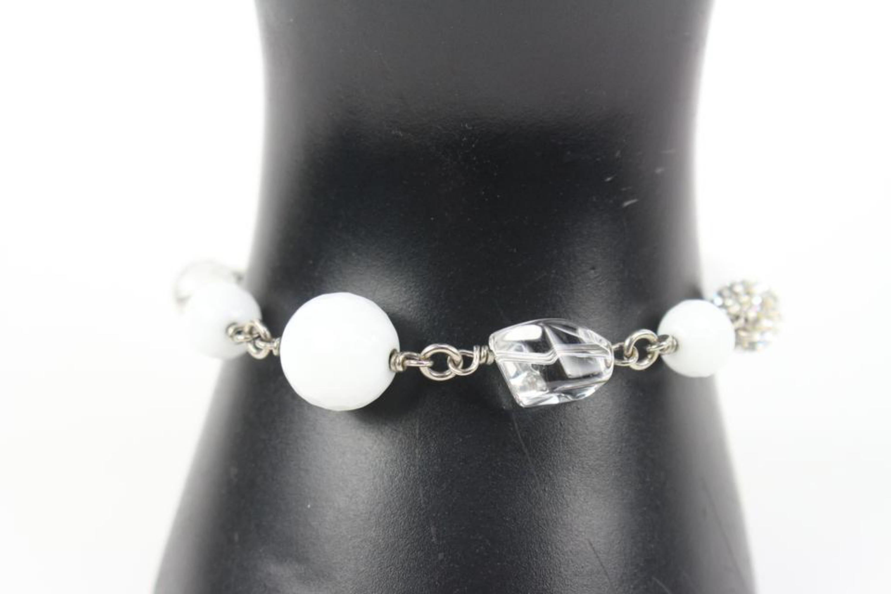 Chanel 10A Crystal x Cube x Pearl Silver Chain Bracelet 14ck311s 2