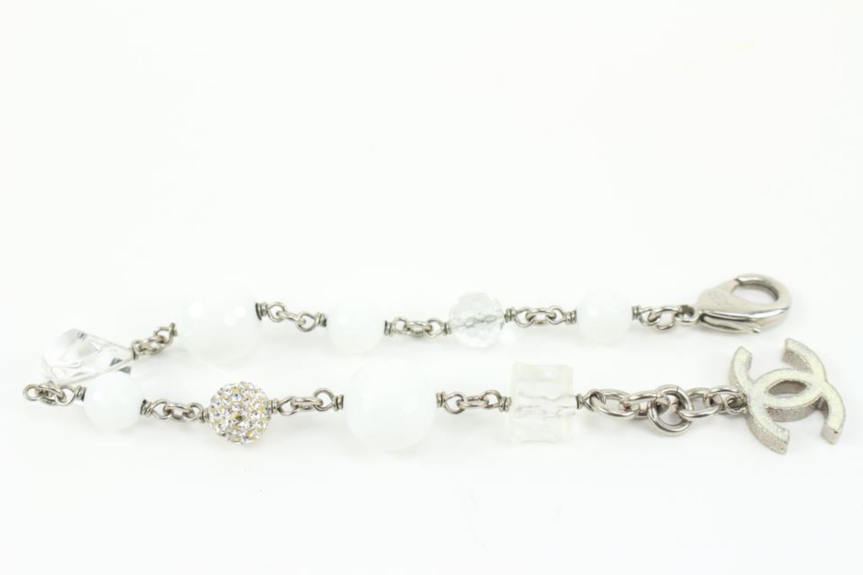 Chanel 10A Crystal x Cube x Pearl Silver Chain Bracelet 14ck311s 5
