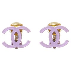 CHANEL 10A iridescent purple CC logo clip on earring