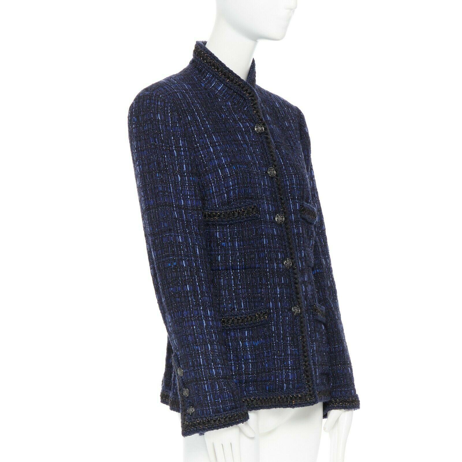 CHANEL 10A Paris-Shanghai blue fantasy tweed crochet trim 4 pockets jacket FR44 3
