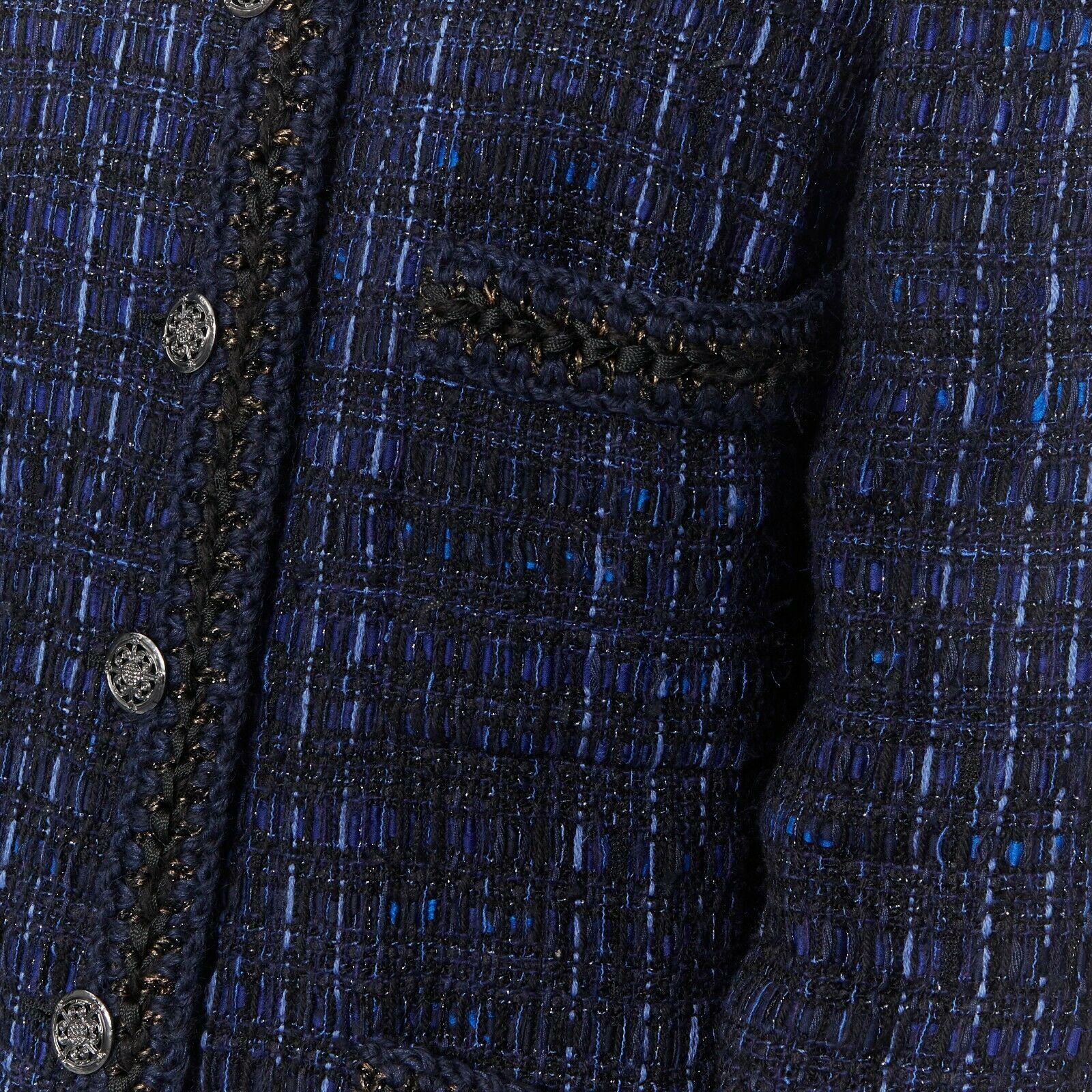 CHANEL 10A Paris-Shanghai blue fantasy tweed crochet trim 4 pockets jacket FR44 In Excellent Condition In Hong Kong, NT