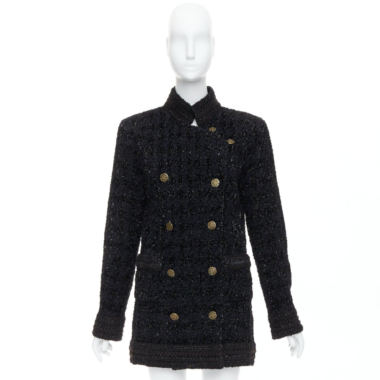 Chanel 10A Paris Shanghai Runway cappotto qipao nero a quadri metallizzati FR40 in vendita 8