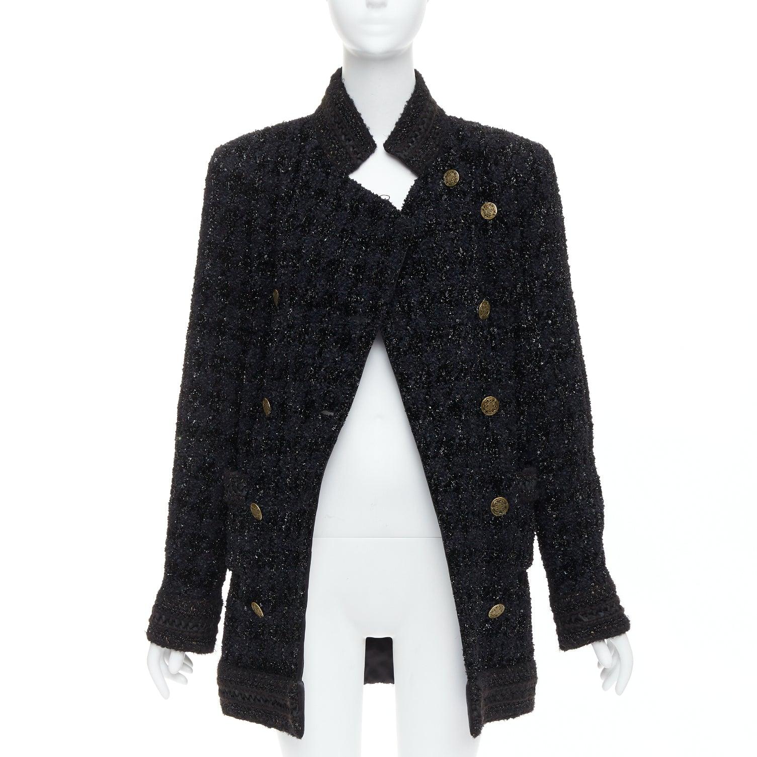 Nero Chanel 10A Paris Shanghai Runway cappotto qipao nero a quadri metallizzati FR40 in vendita